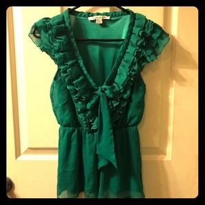 Forever 21 Kelly Green ruffle tie blouse Sz. S